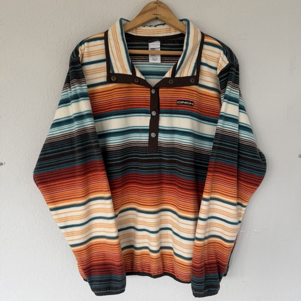 Cinch Sierra Women Multicolor Serape Striped Polar Fleece 1/4 Snap Pullover‎ XXL